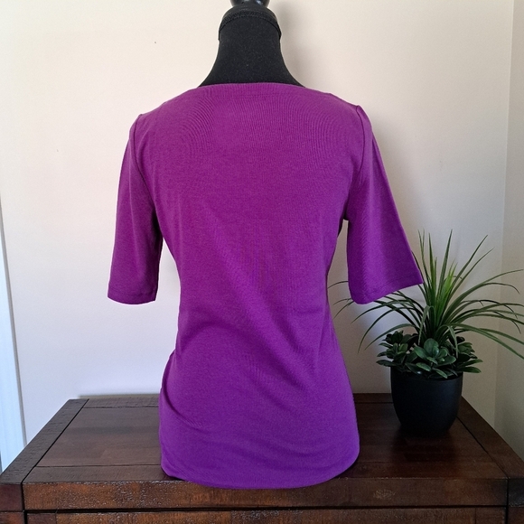 NWT Ellen Tracy Short Sleeved Tee Purple Women's Small Elbow Sleeve Boatneck - Picture 3 of 10